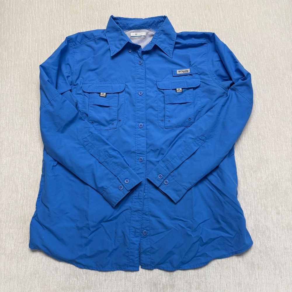 Columbia PFG Button Down Shirt Womens Large Blue Long Sleeve Fishing Outdoor
